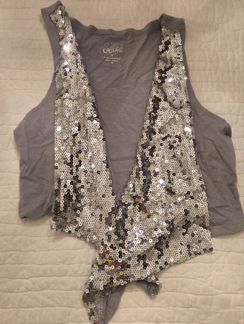 Justice Girls Silver Sequin Draped Vest Top